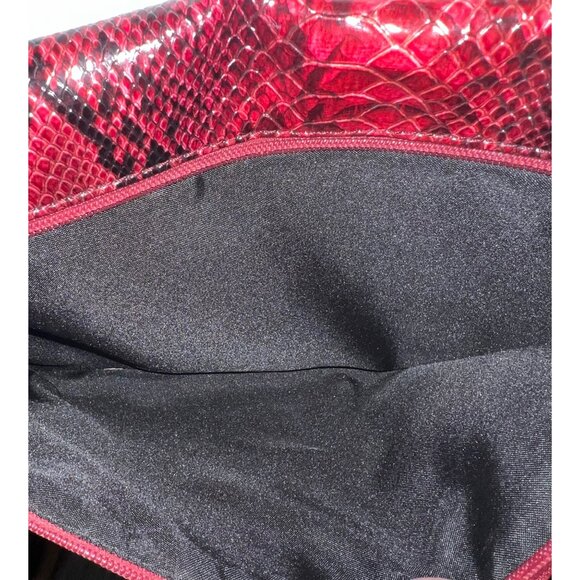 Nicole Miller Red Faux Snakeskin Shoulder Bag Multiple Compartments - Picture 6 of 6